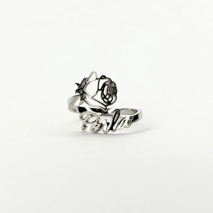 Bague Personnalisée Avec Prénom et Fleur de Naissance
